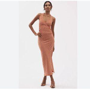 NEW Anthropologie Pilcro 90's High Tide Striped Halter Slim Midi Dress Size XL